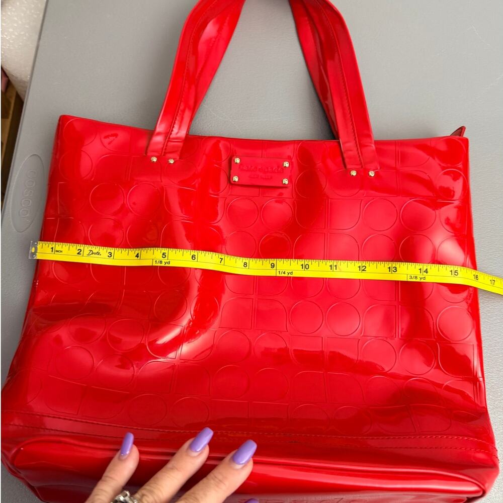 Kate Spade Red Patent Leather Tote Bag Large Glossy Shoulder Bag NWOT - Picture 4 of 10